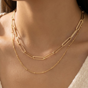 Layered Paperclip & Satellite Ball Chain Necklace