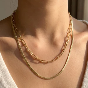 Layered Herringbone Paperclip Chain Necklace