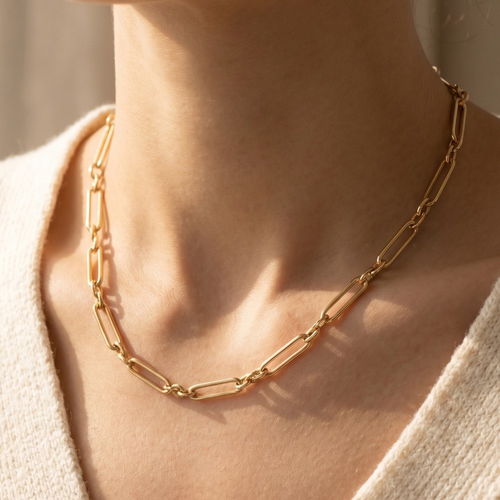 Gold Open Paperclip Link Chain Necklace