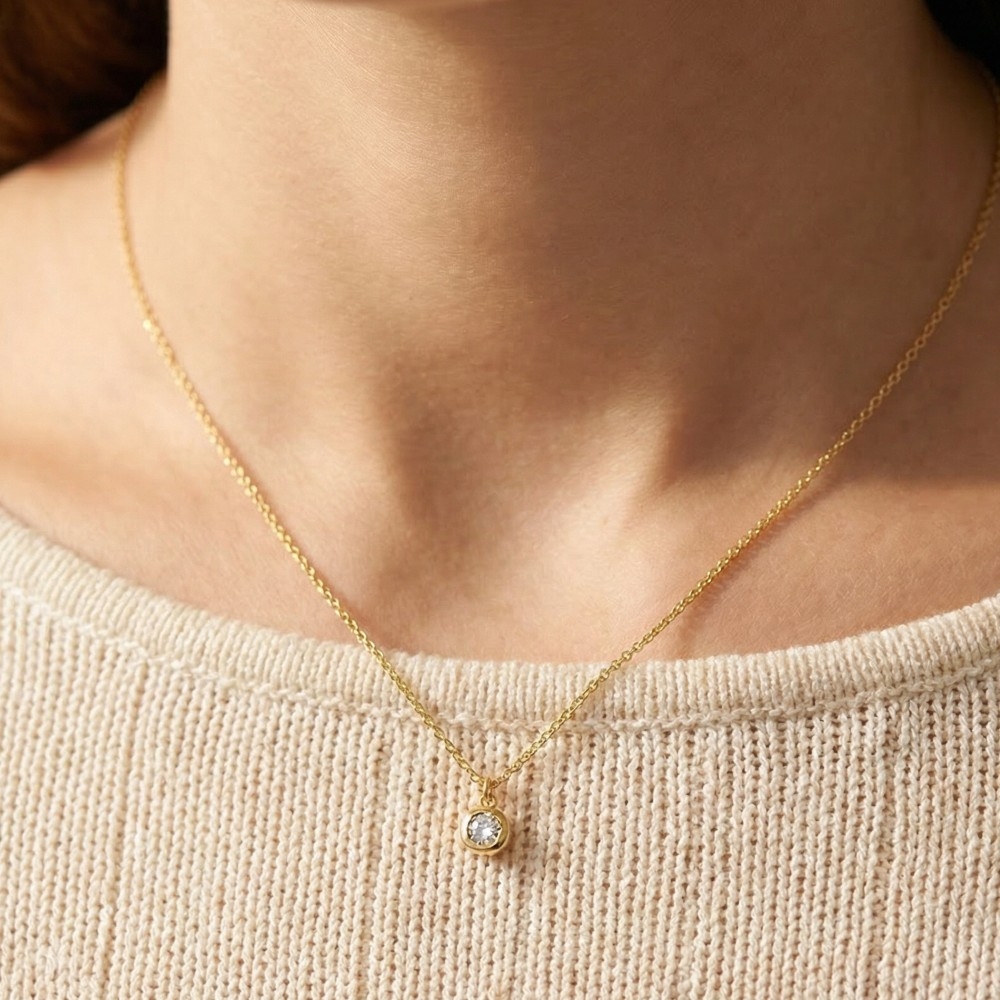 Bezel Cz Solitaire Pendant Necklace