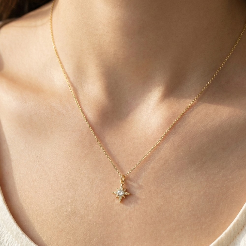 Cz North Star Pendant Necklace