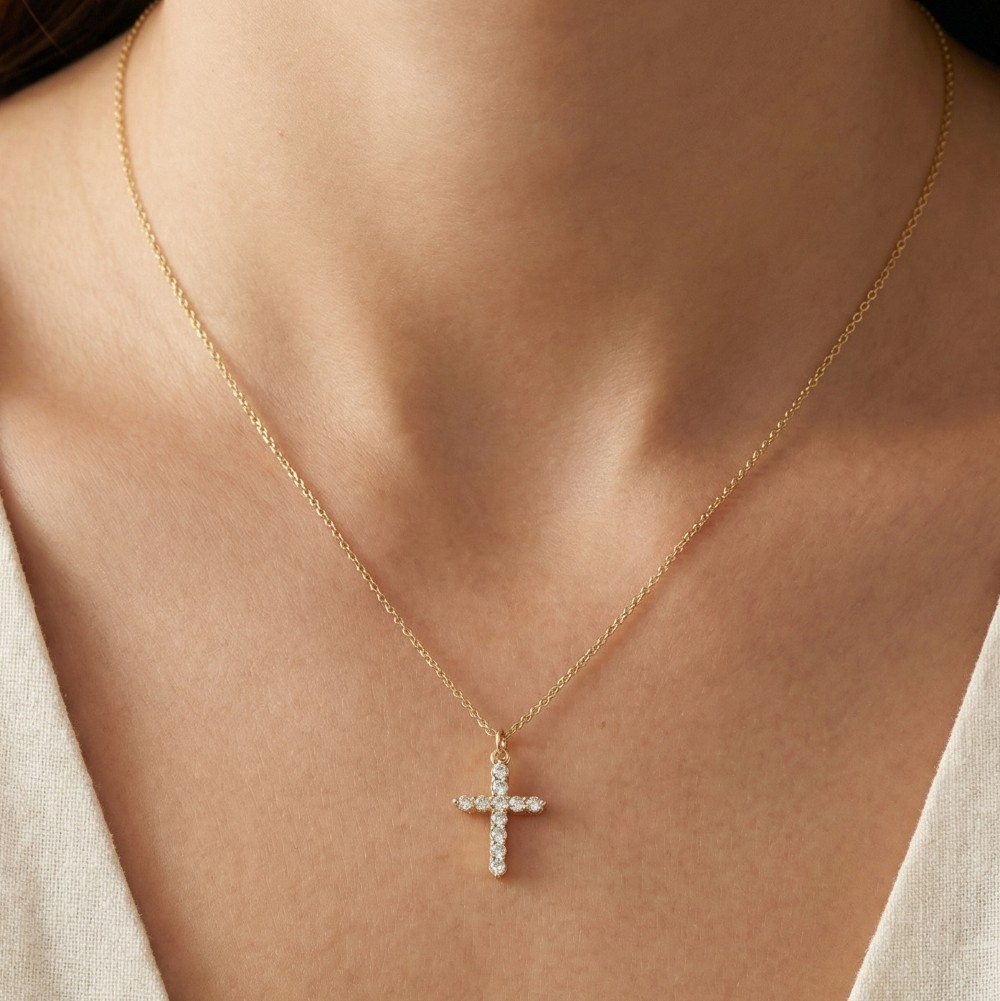 Cz Cross Pendant Chain Necklace