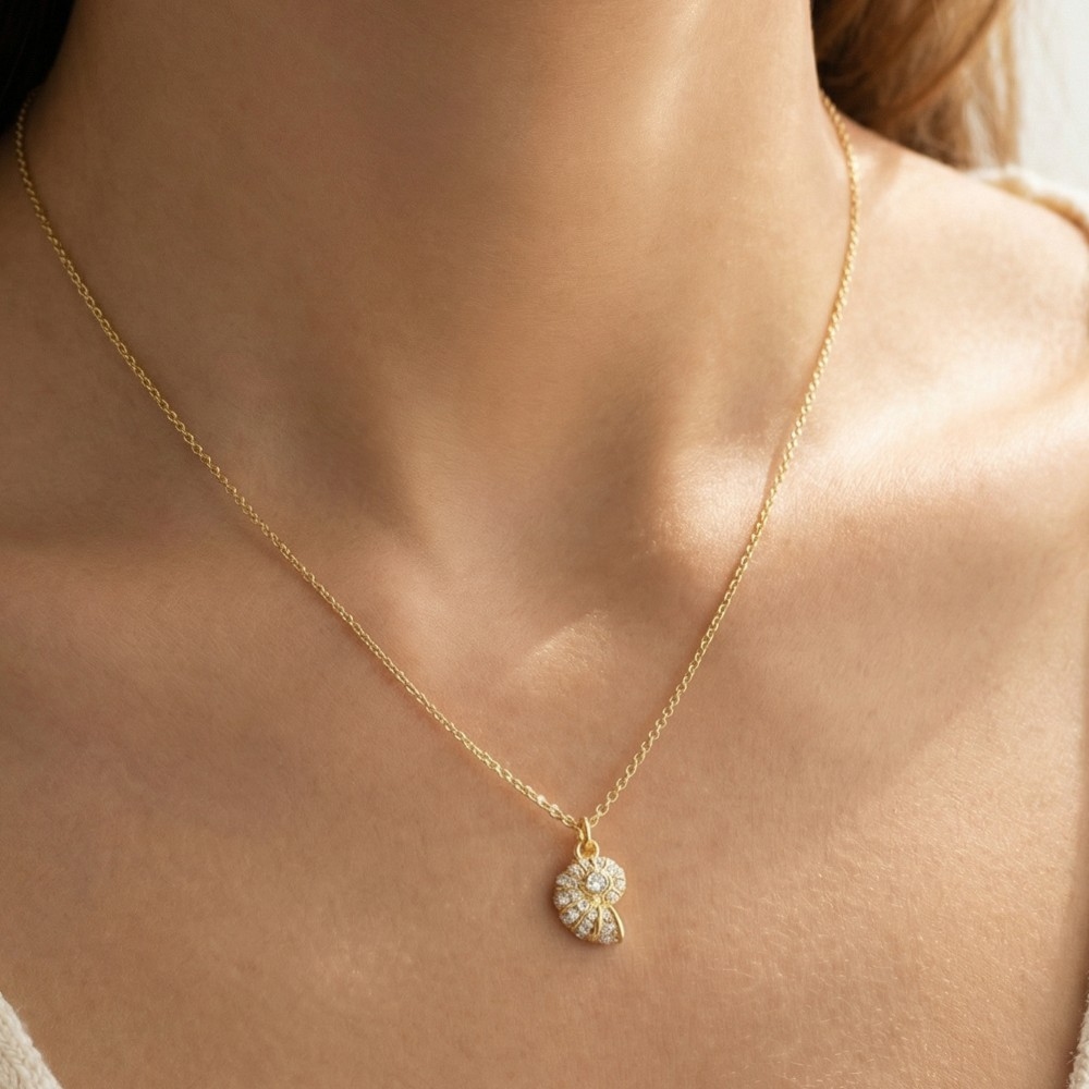 Cz Seashell Pendant Chain Necklace