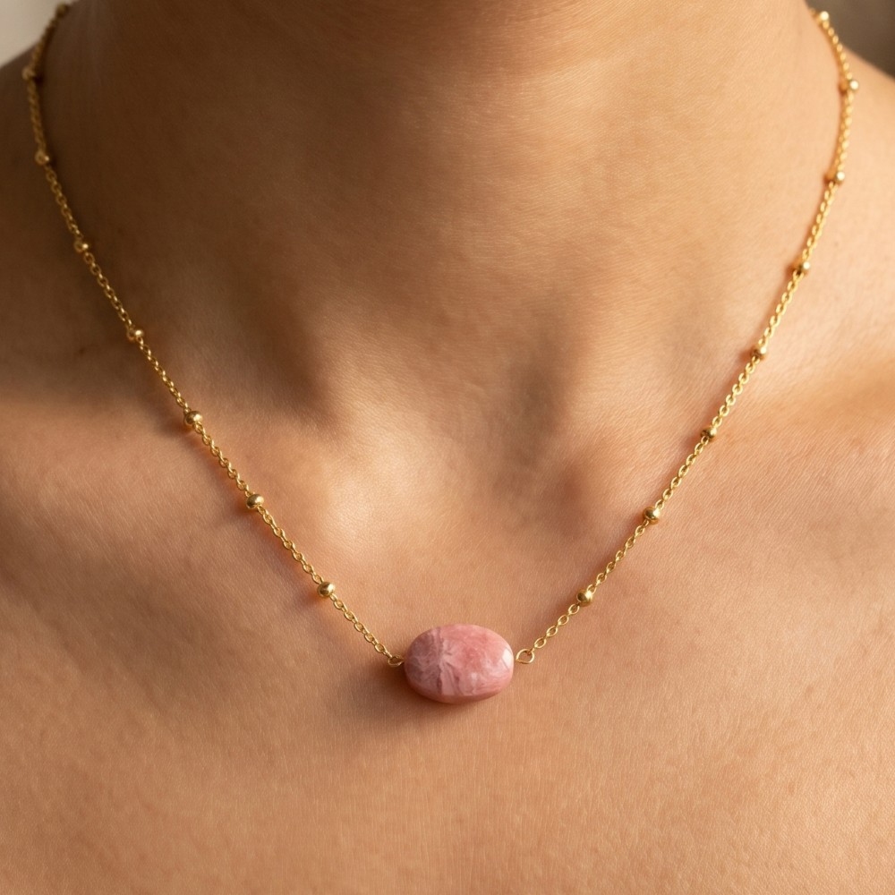 Single Stone Oval Pendant Satellite Chain Necklace