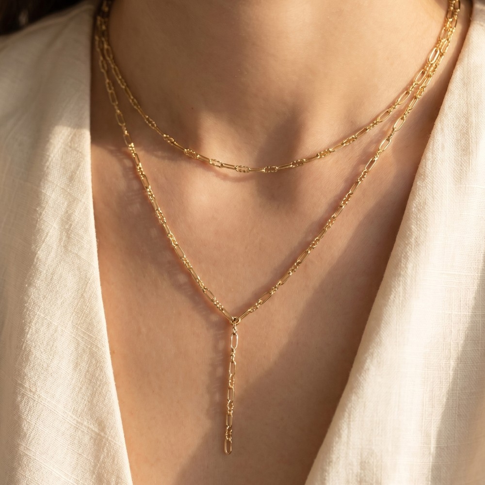 Double Layer Paperclip Chain Lariat Necklace