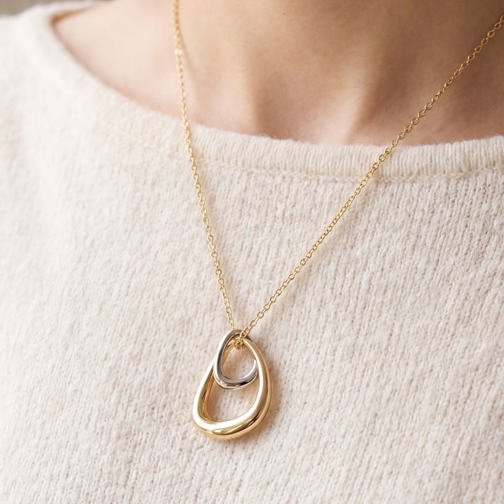 Two-Tone Double Open Teardrop Pendant Necklace