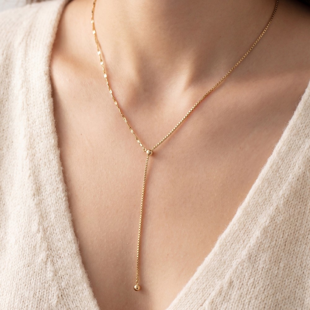 Flat Sequin Chain Ball-End Lariat Necklace