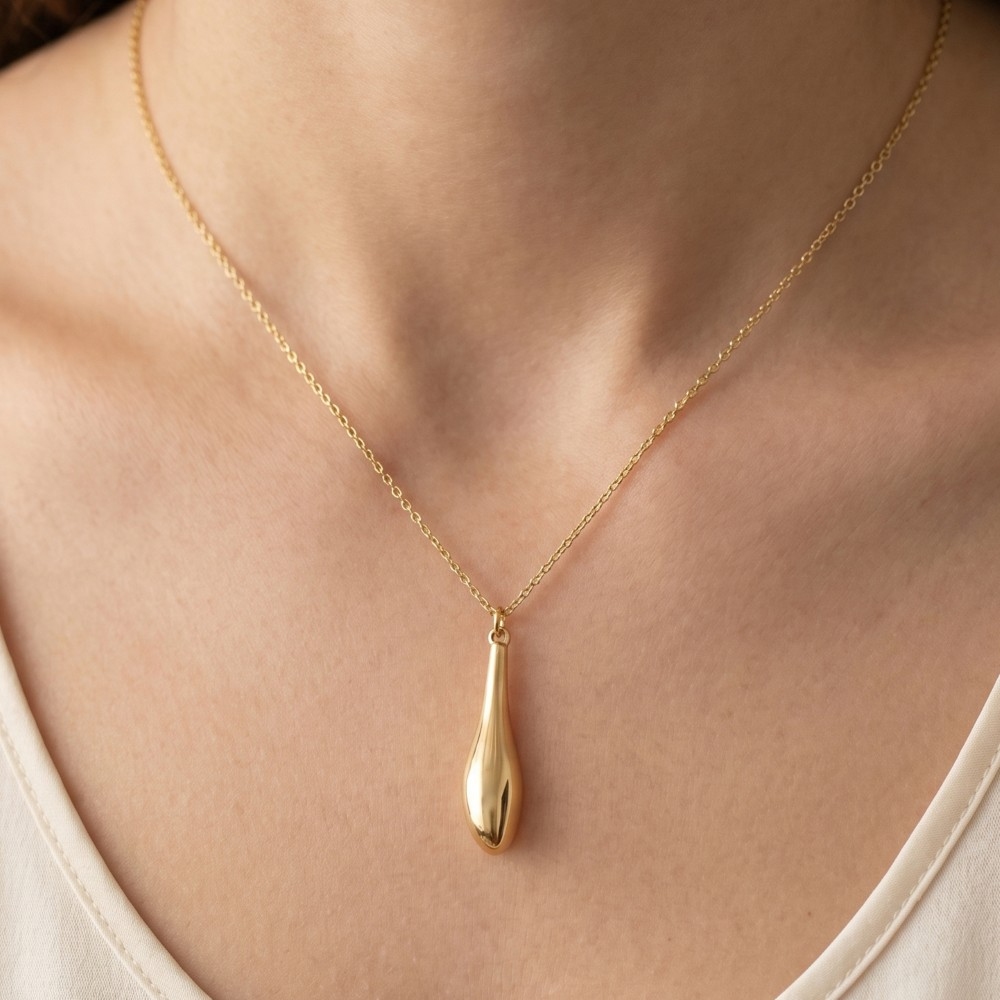 Puffy Teardrop Pendant Necklace