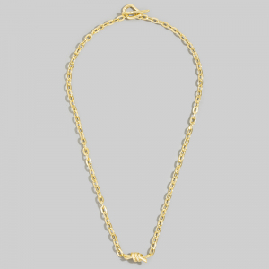 Gold Cable Chain Knot Charm Toggle Necklace