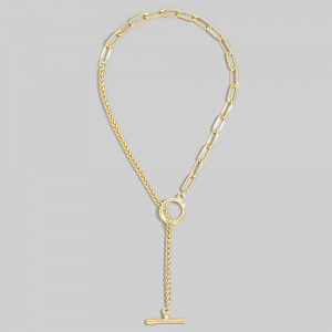 Gold Paperclip Chain Lariat Necklace