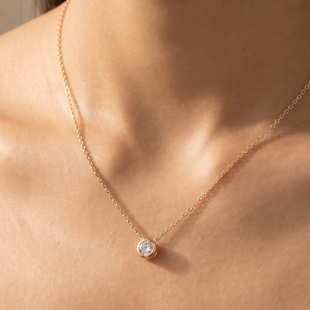 Round Cz Bezel Pendant Necklace