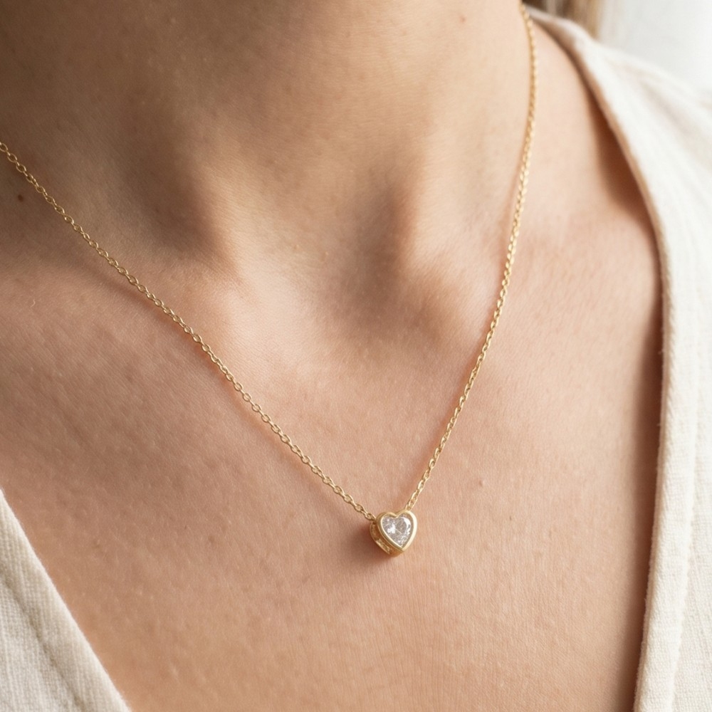 Heart Cz Pendant Chain Necklace