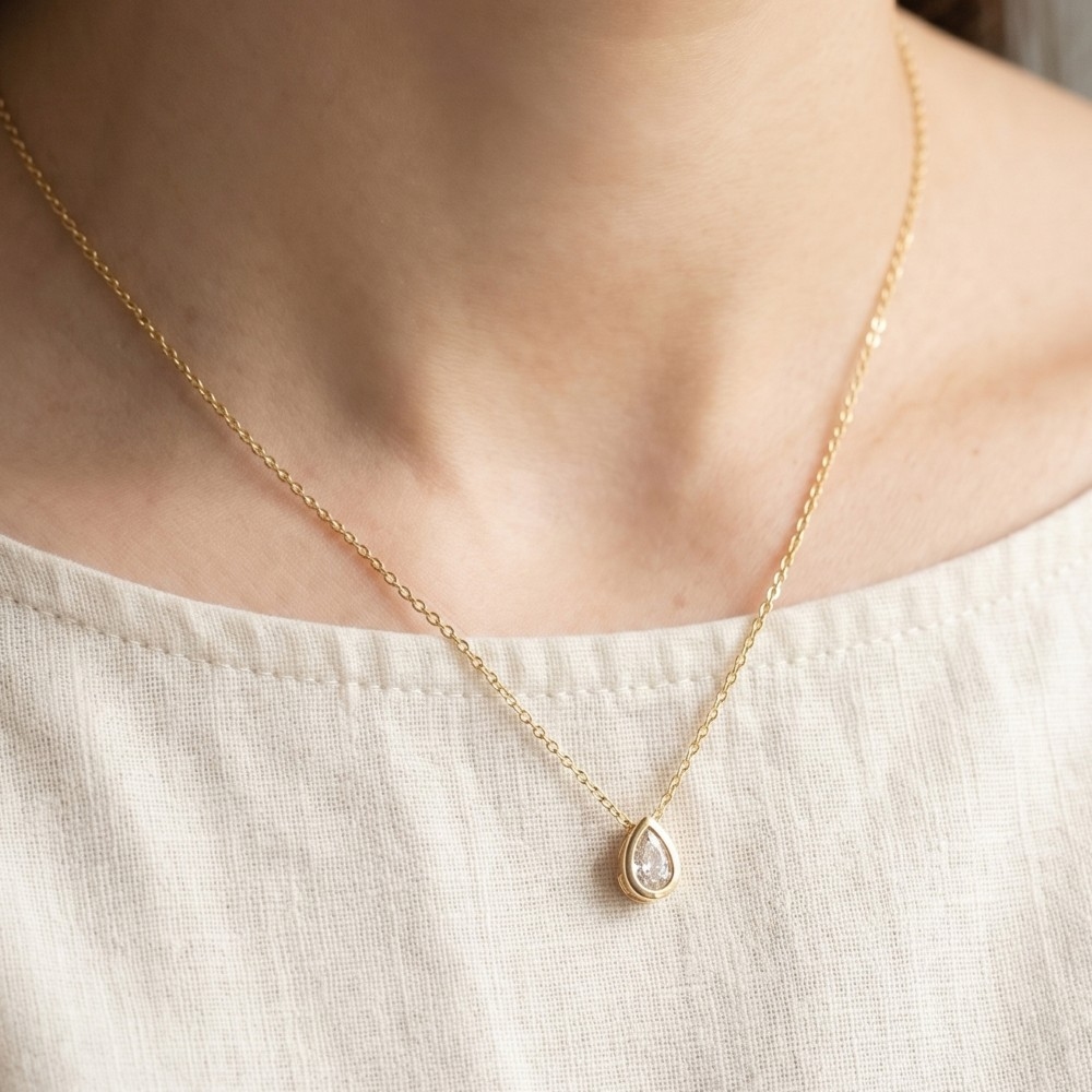 Teardrop Cz Pendant Chain Necklace