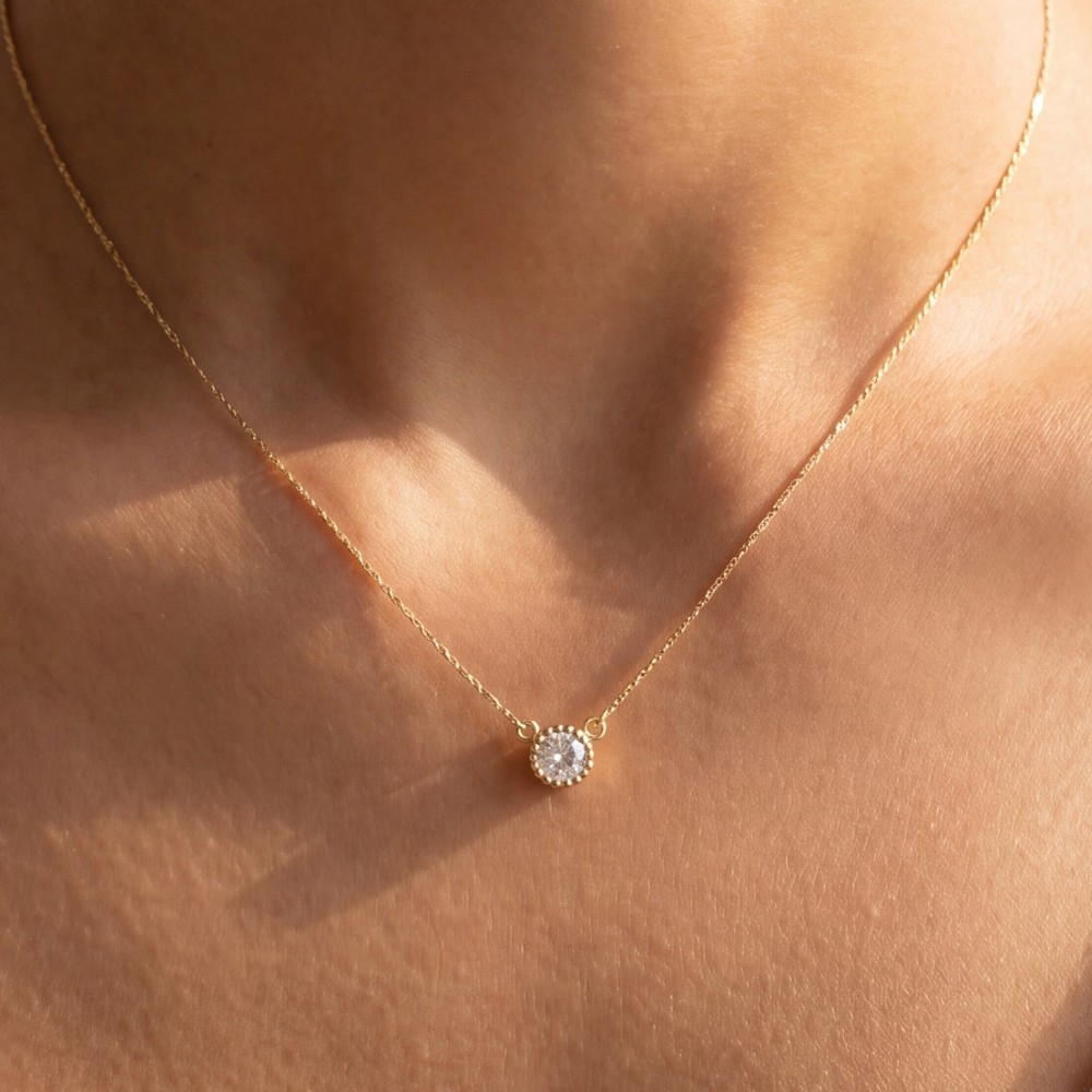 Dainty Chain Round Cz Halo Solitaire Pendant Necklace