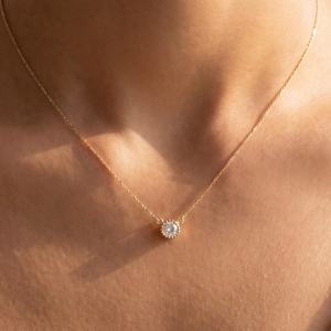 Dainty Chain Round Cz Halo Solitaire Pendant Necklace