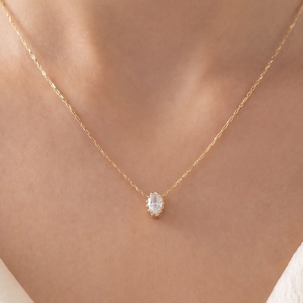 Dainty Chain Oval Cz Halo Solitaire Pendant Necklace