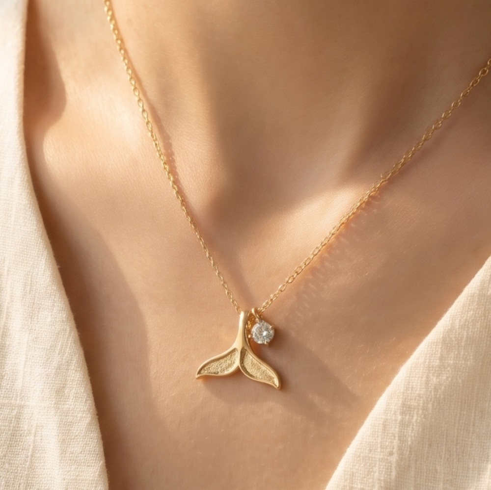 Whale Tail Cz Sea Life Charm Pendant Necklace