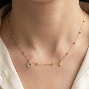 Cz Circle Disc Station Chain Necklace