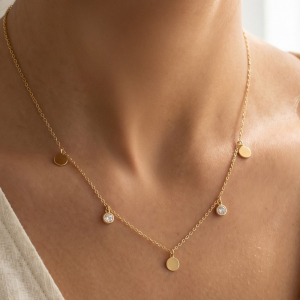 Disc And Cz Drop Charm Necklace