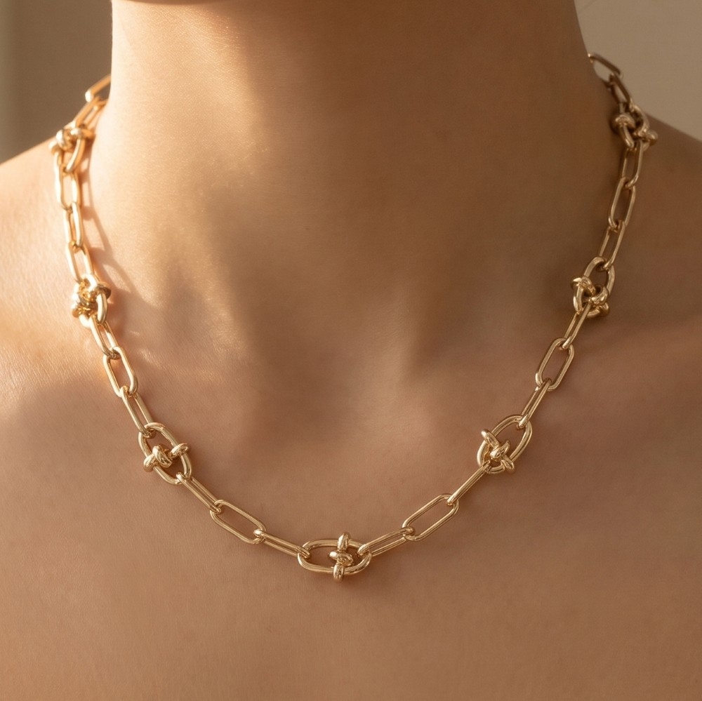 Chunky Knot Connector Paperclip Link Chain Necklace