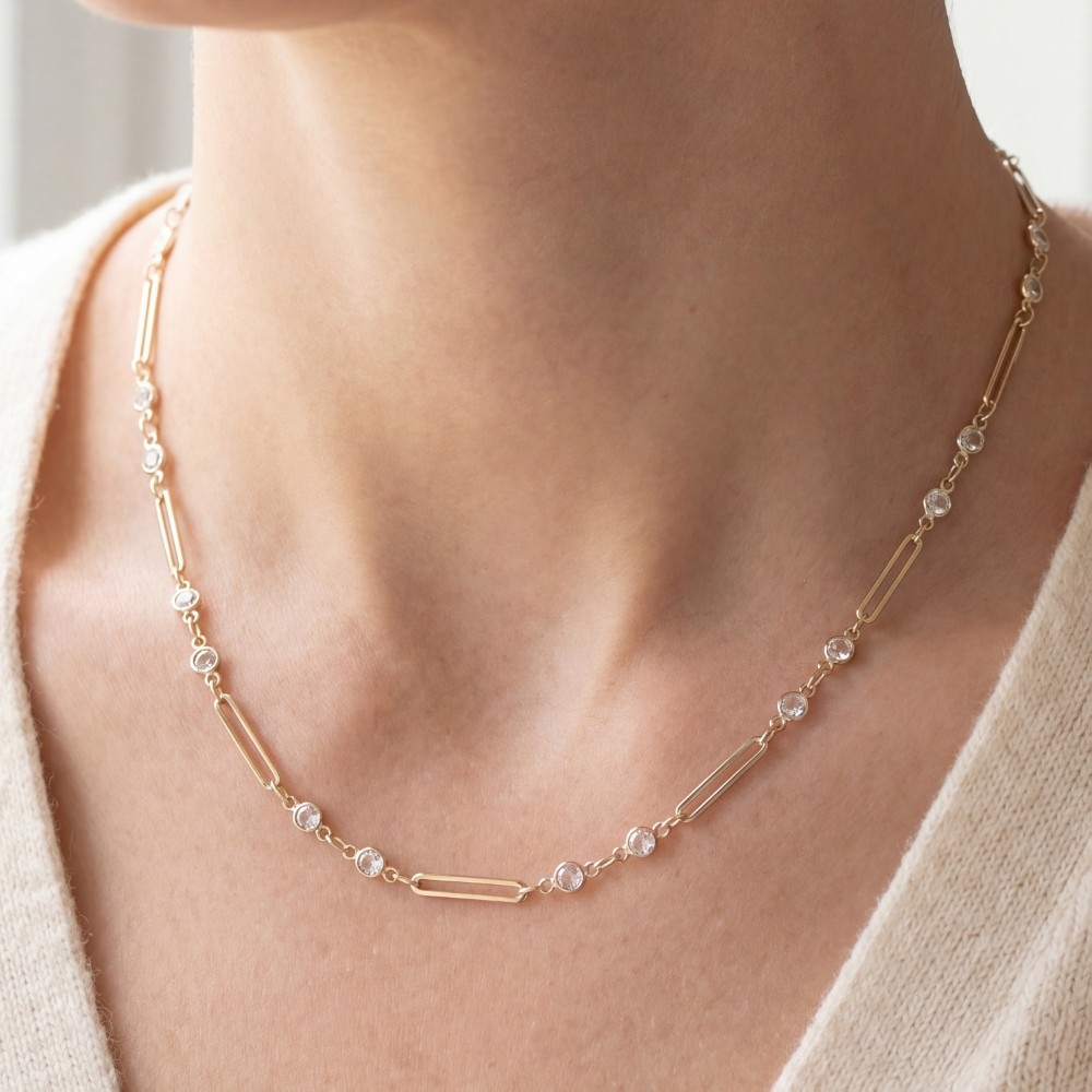 Bar & Cz Bezel Station Necklace