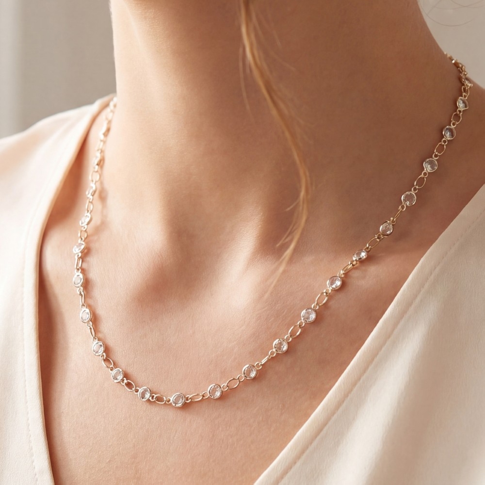 All-Round Cz Bezel Station Necklace