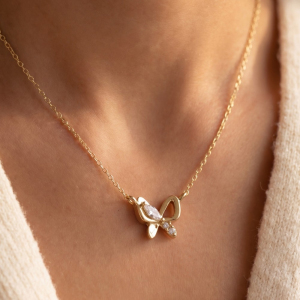 Gold Dipped Cz Butterfly Pendant Necklace