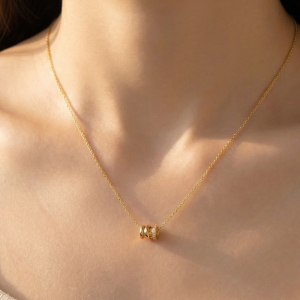 Gold Dipped Cz Ring Bead Pendant Necklace