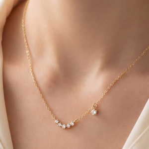 Gold Dipped Cz Bar Asymmetric Chain Necklace