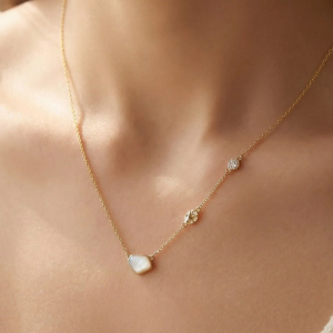 Gold Dipped Pearl Stone Cz Charm Pendant Necklace