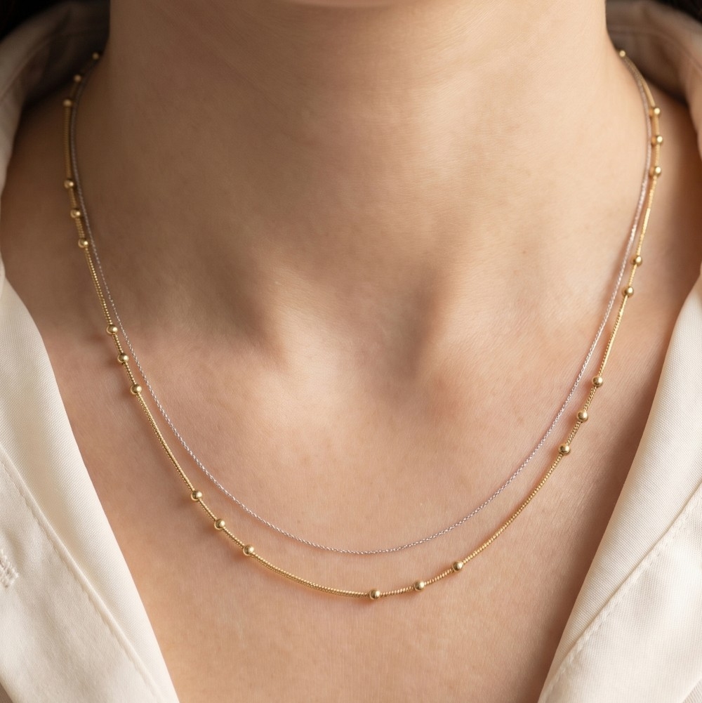 Gold Layered Ball Station Chain Necklace