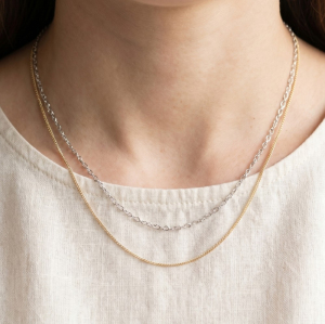 Gold Layered Figaro And Curb Chain Necklace