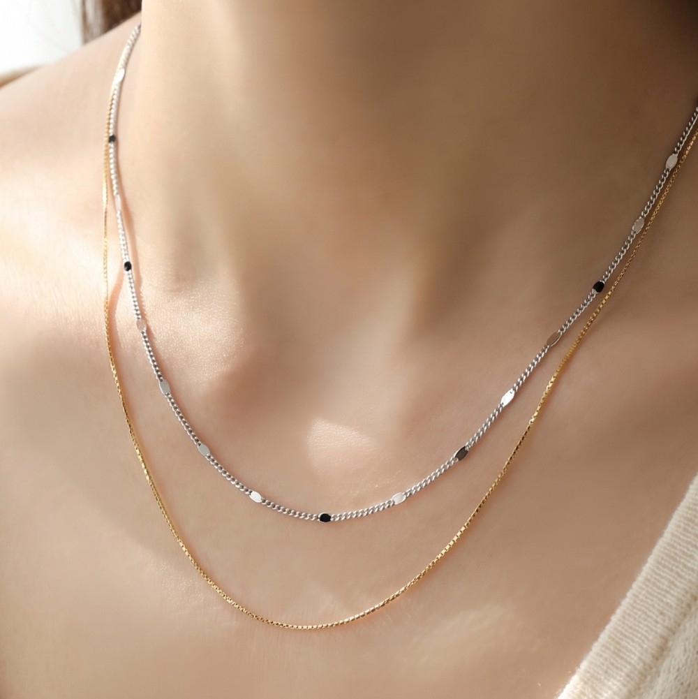 Flat Disc Station Double Layer Necklace
