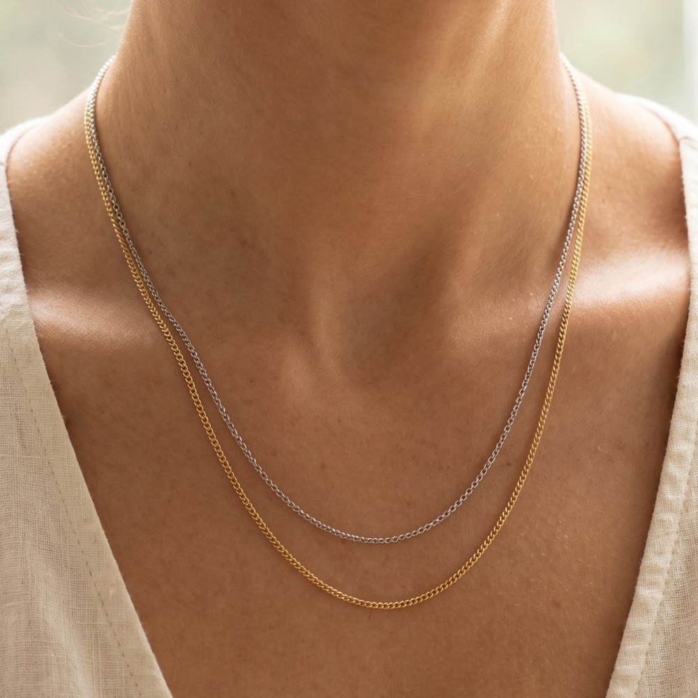 Gold Layered Curb And Cable Chain Necklace