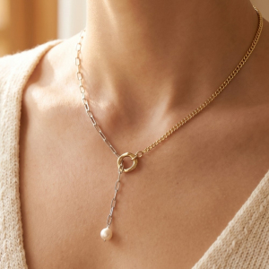 Pearl Drop Ring Lariat Y-Necklace