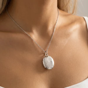 Dainty Cable Chain Embossed Oval Locket Necklace