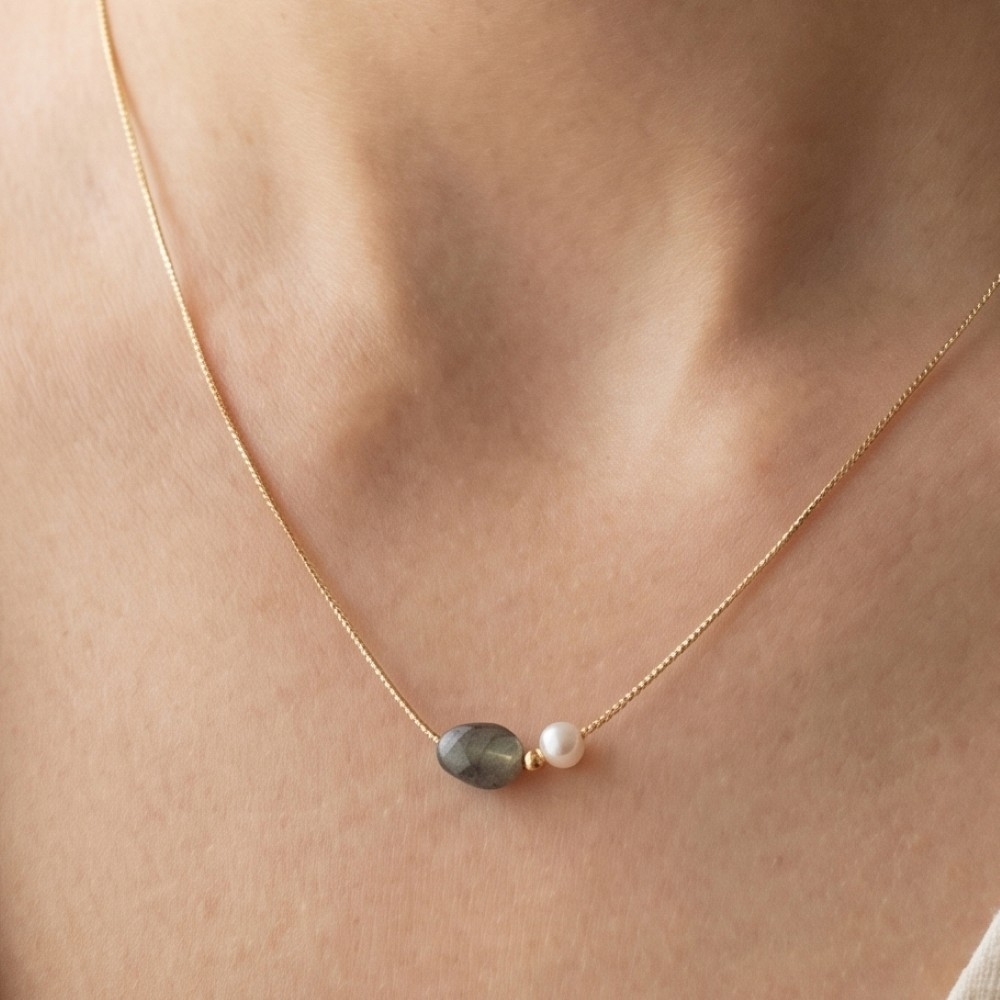 Labradorite And Pearl Pendant Necklace
