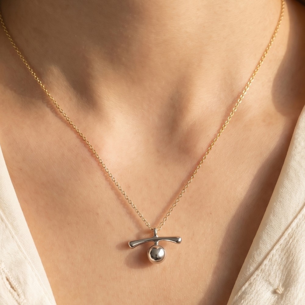 Curved Bar And Ball Pendant Necklace