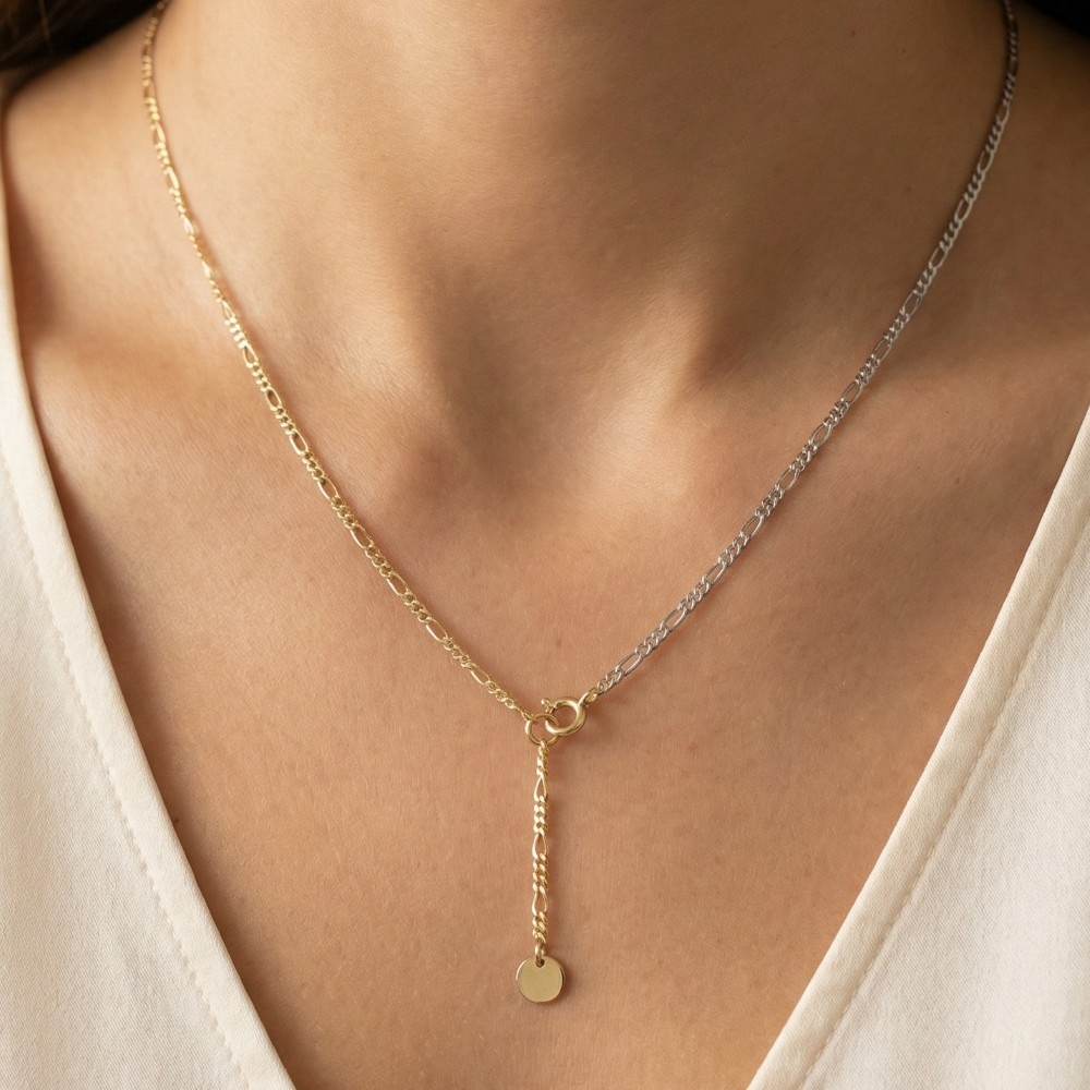 Gold Figaro Chain Coin Drop Lariat Necklace