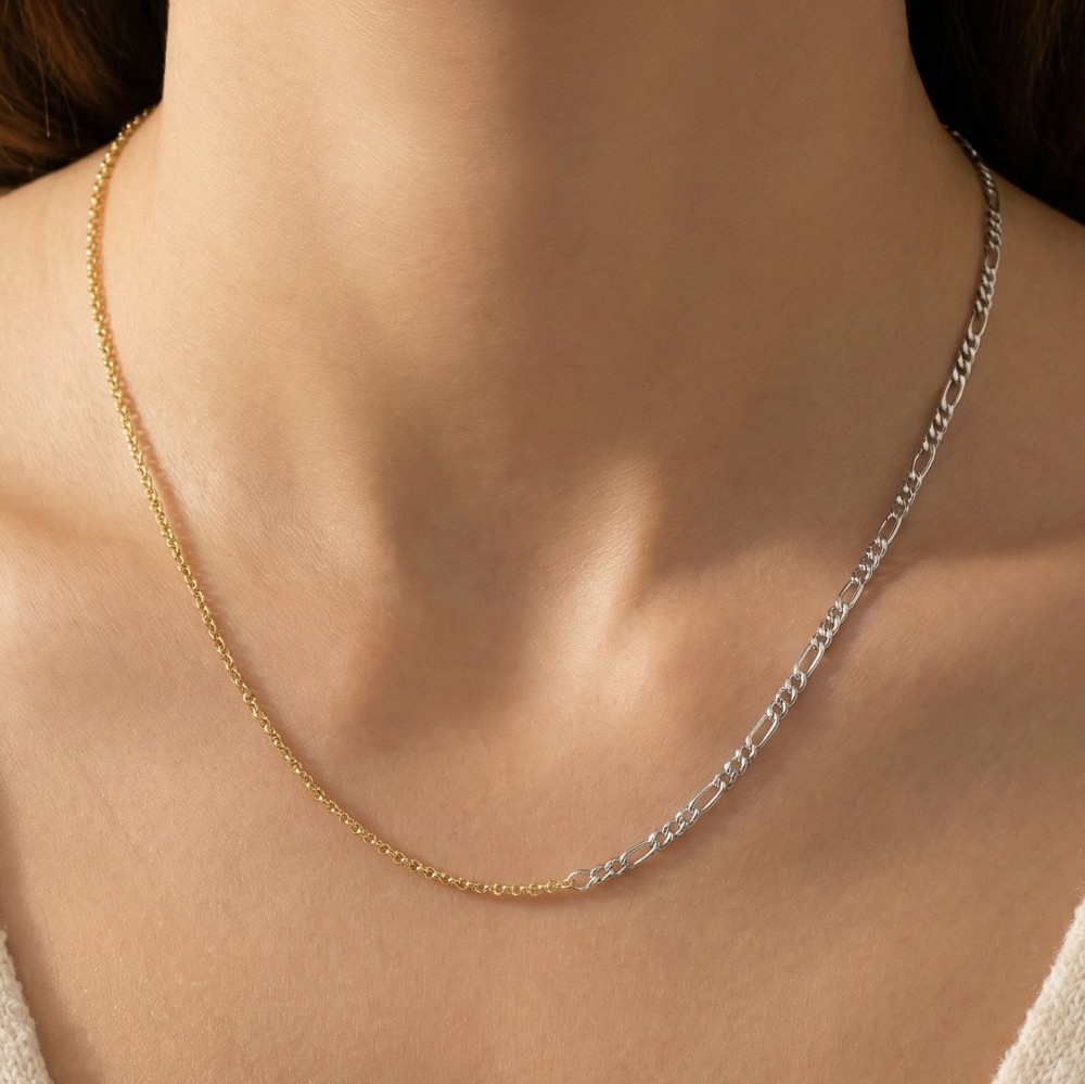Gold Mixed Figaro Rolo Chain Necklace