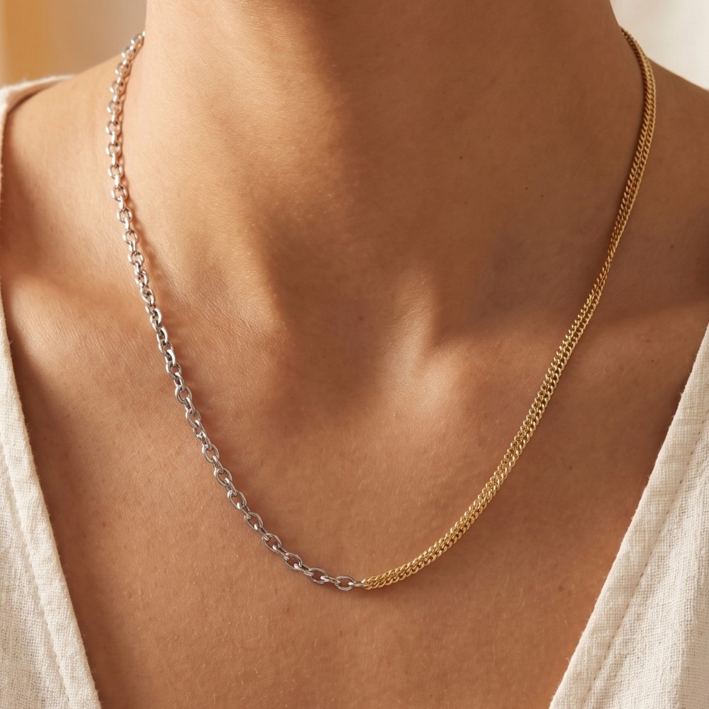 Cable And Curb Dual Chain Necklace