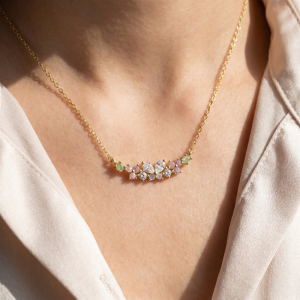 Gold Dipped Cz Floral Cluster Station Necklace