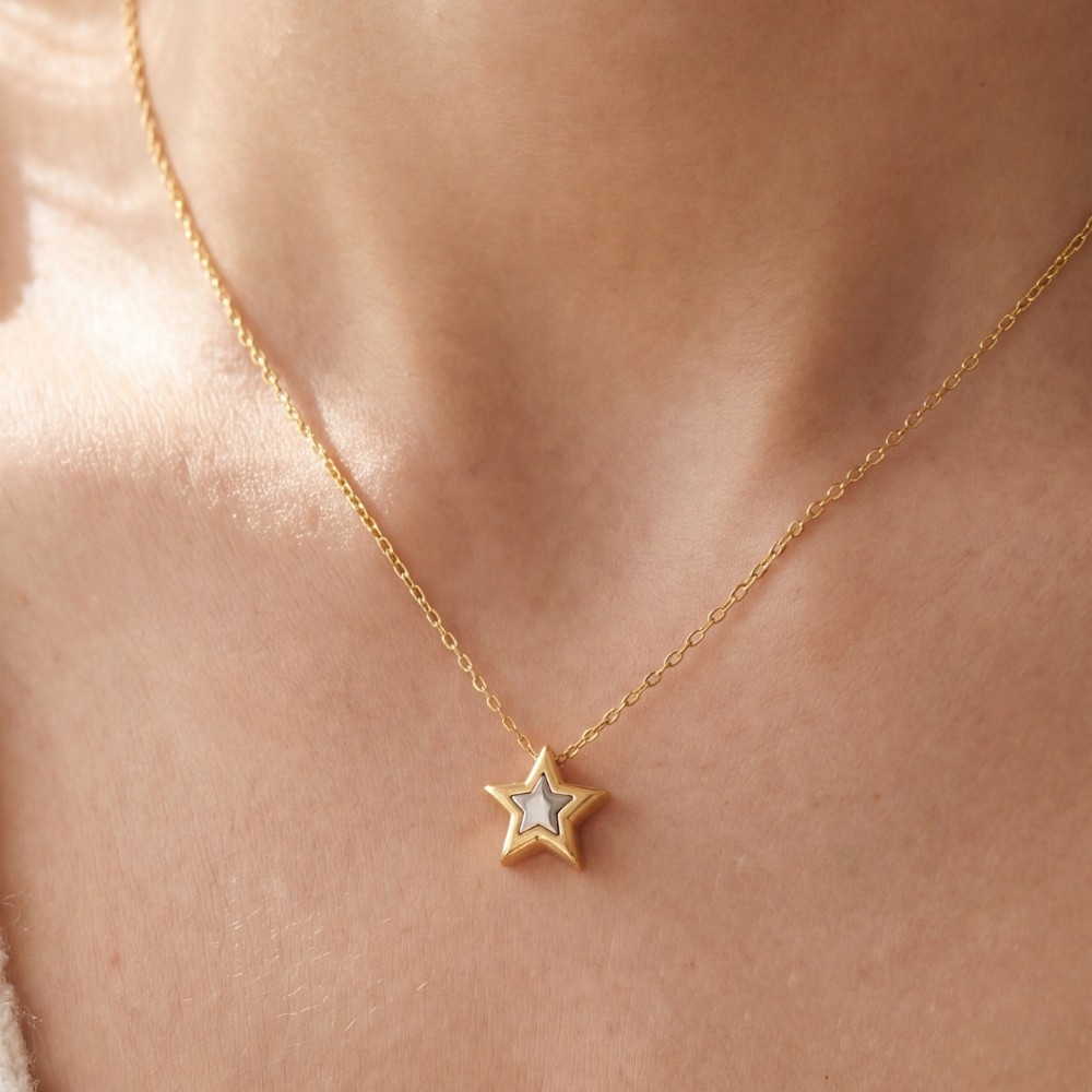 18K Gold Dipped Two Tone Star Pendant Necklace