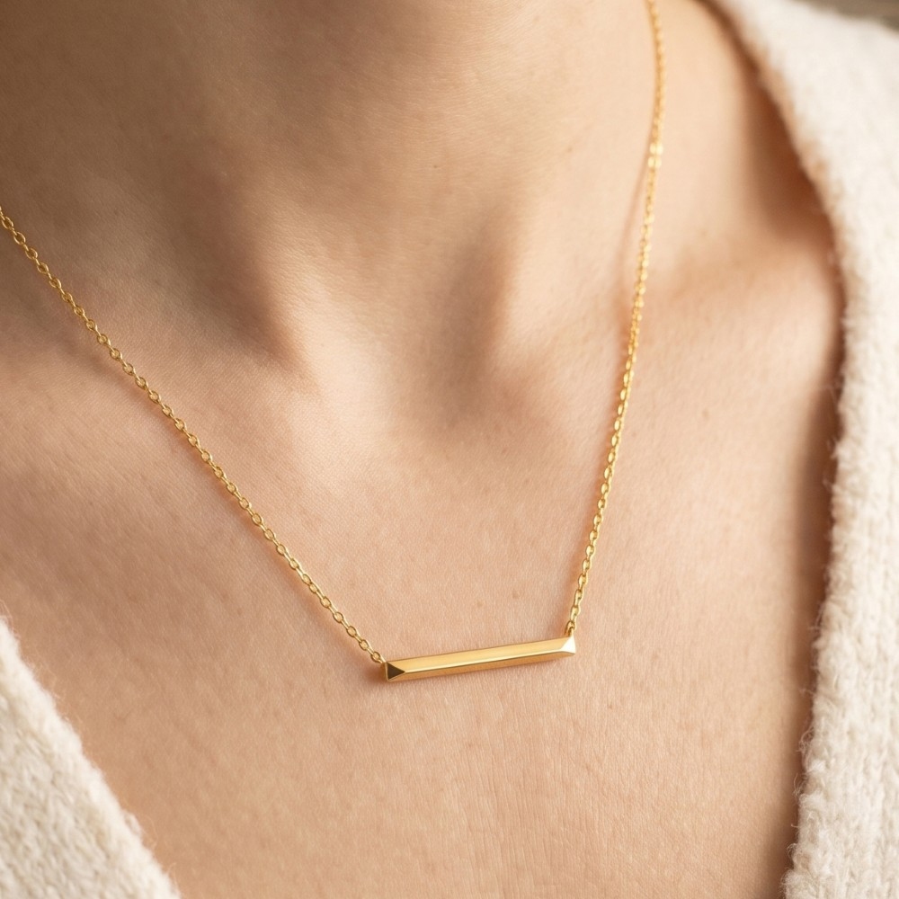 Dainty Minimal Gold Bar Pendant Necklace