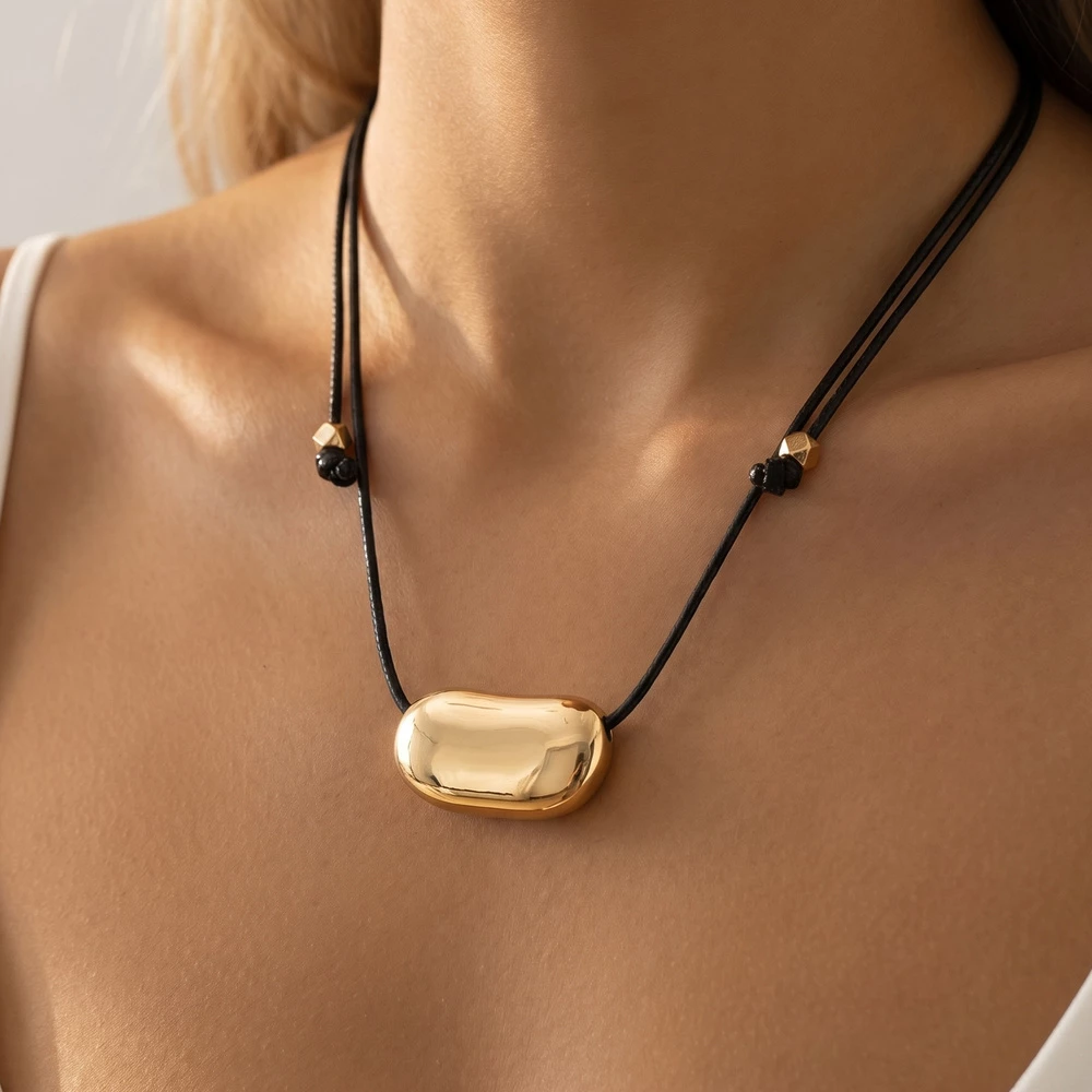 Polished Bean Pendant Cord Necklace