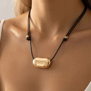 Polished Bean Pendant Cord Necklace