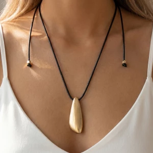 Elongated Teardrop Pendant Cord Necklace