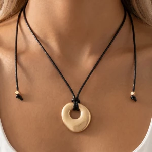 Organic Hammered Disc Cord Necklace