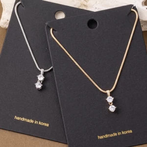 Double Round Cz Drop Pendant Snake Chain Necklace
