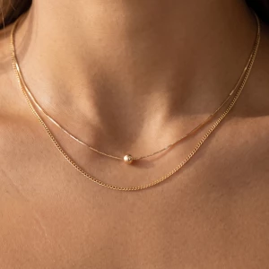 Two Layer Chain Necklace With Bead Accent